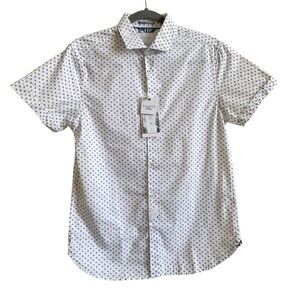 Cactus Man Men's Short Sleeve Button-Down Shirt Collar White Floral Print Size S